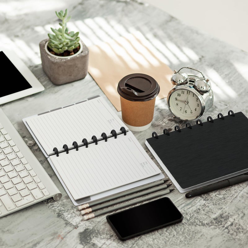 Yoment Discbound Notebook Customizable Spiral Journal Refillable 5 Subject Notebook with Removable Pages 120 Wide Ruled Disc Planner with 6 Binder Dividers & 16 Tabs for Work Meeting School  Black - Image 2